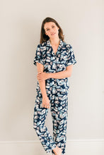 Load image into Gallery viewer, Blissful Blues - Classic PJs Navy Leaf - Short Sleeve Top and Ankle Length Pant
