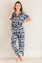 Load image into Gallery viewer, Blissful Blues - Classic PJs Navy Leaf - Short Sleeve Top and Ankle Length Pant
