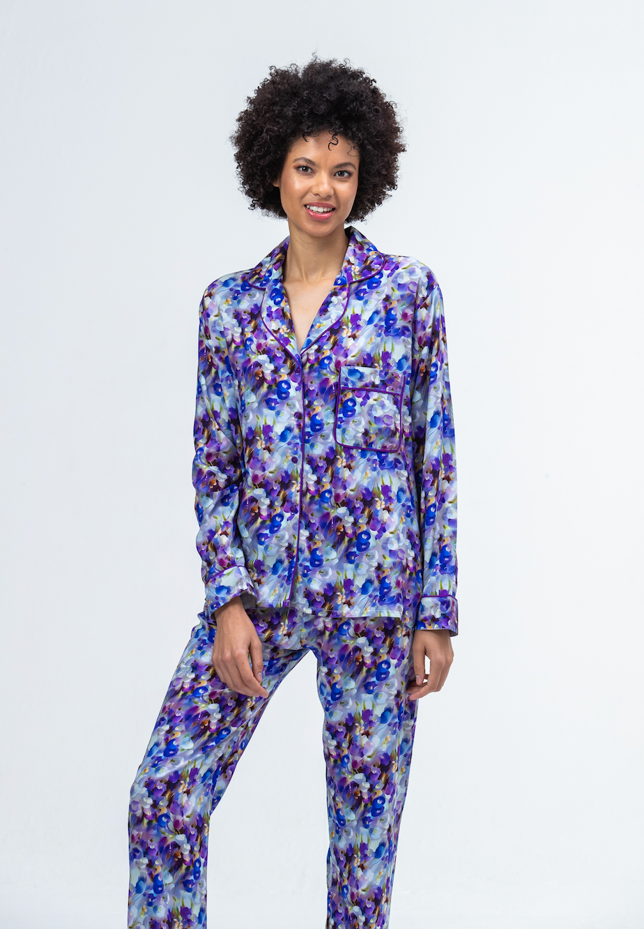 Long Sleeve Top & Long Pant | Purple Floral | 100% Rayon