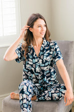 Load image into Gallery viewer, Blissful Blues - Classic PJs Navy Leaf - Short Sleeve Top and Ankle Length Pant
